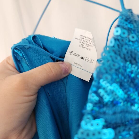 B. Darling Prom All Over Sequined Gown Blue flora Maxi Dress Turquoise Slit New - Picture 7 of 12